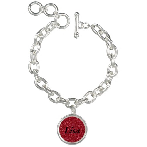 Personalized Red Glitter Charm Bracelet