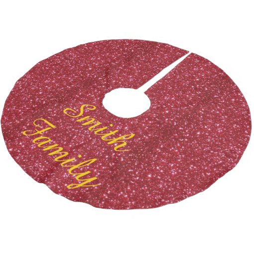 Personalized Red Glitter Christmas Tree Skirt | Zazzle