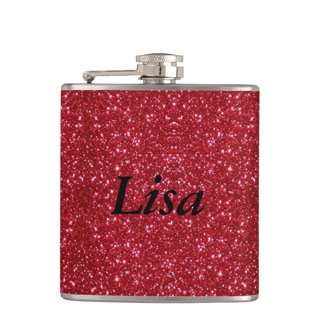 Personalized Red Glitter Flask (Front)