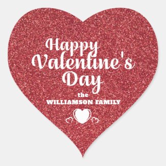 Personalized Red Glitter Happy Valentine's Day Heart Sticker