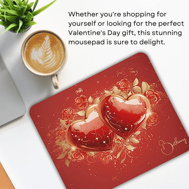 Personalized Red & Gold 3-D Hearts Design Mousepad (Creator Uploaded)