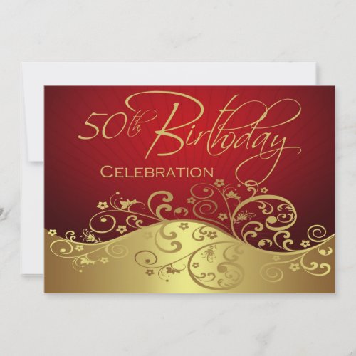 Personalized Red &amp; Gold 50th Birthday Invitations