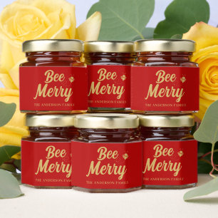 Personalized Red Gold Bee Merry Christmas Party Honey Jar Favors