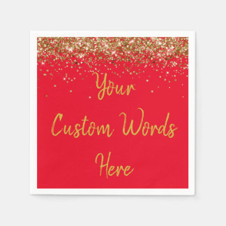 Personalized Red & Gold Birthday Party Anniversary Napkins