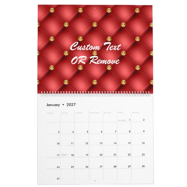 Personalized Red Gold Calendar with Custom Text (Jan 2027)