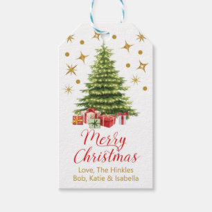 Personalized Red & Gold Christmas Tree Gift Tags