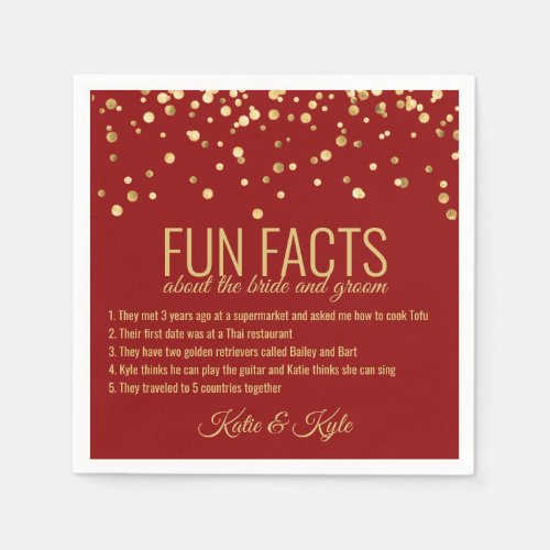 Personalized RED Gold Confetti FUN FACTS Napkins