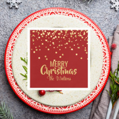 Personalized Red Gold Confetti Merry Christmas Paper Napkins at Zazzle