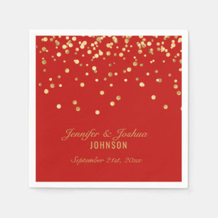 Personalized RED Gold Confetti Wedding Paper Napkins
