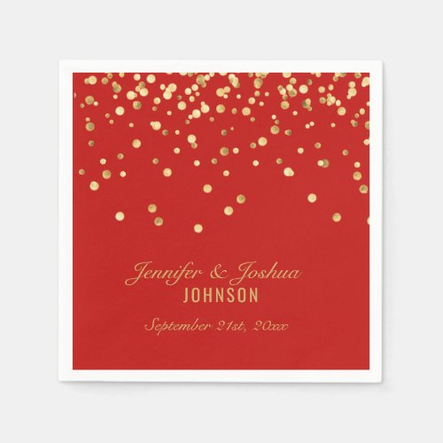 Personalized RED Gold Confetti Wedding Paper Napkins