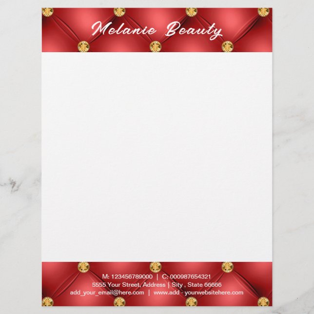Personalized Red Gold Diamond Framed Letterhead (Front)