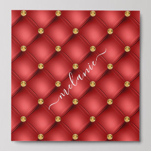 Personalized Red Gold Diamond Tufted Custom Name Peel And Stick Photo Tile