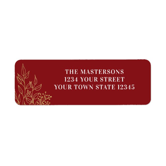 Personalized Red Gold Foliage Return Address  Label (Front)