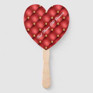 Personalized Red Gold Hand Fans with Custom Text