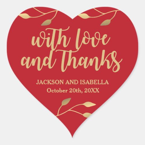 Personalized Red Gold Heart Wedding Cake Box Label