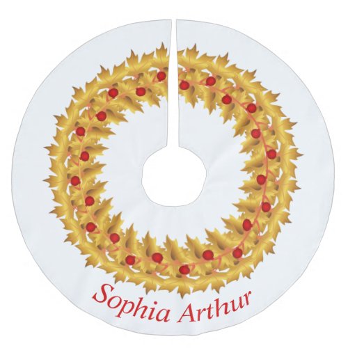  Personalized Red Gold Leaves Wreath Christmas  Brushed Polyester Tree Skirt