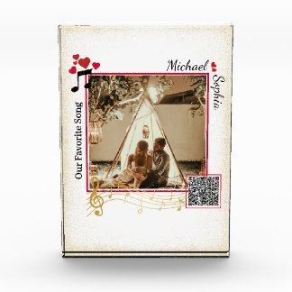 Personalized Red & Gold Modern Photo Song QR Code Block