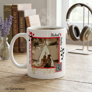 Personalized Red & Gold Modern Photo Song QR Code Coffee Mug
