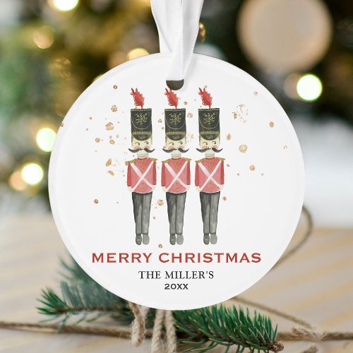 Personalized Red  Gold Nutcracker Merry Christmas Ornament