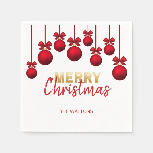 Personalized RED Gold Ornaments Merry Christmas Napkins