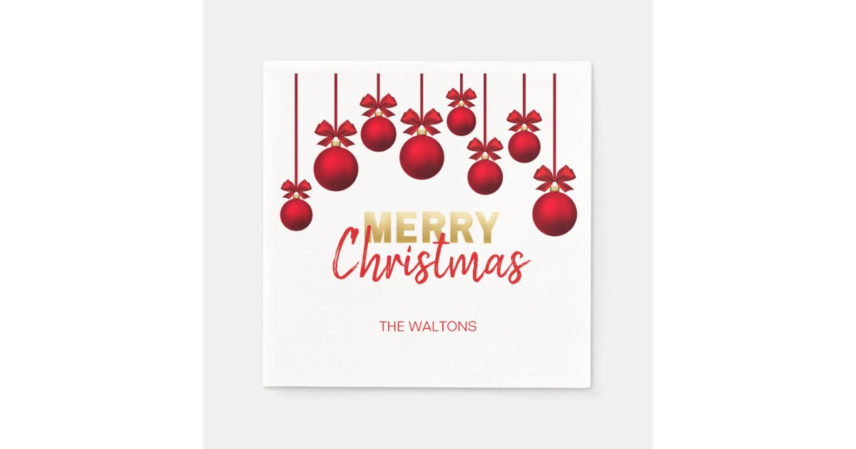 Personalized RED Gold Ornaments Merry Christmas Napkins | Zazzle