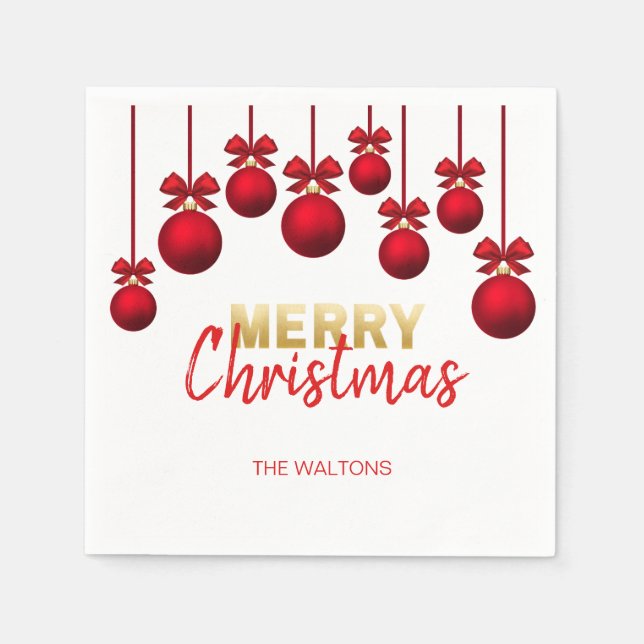 Personalized RED Gold Ornaments Merry Christmas Napkins (Front)