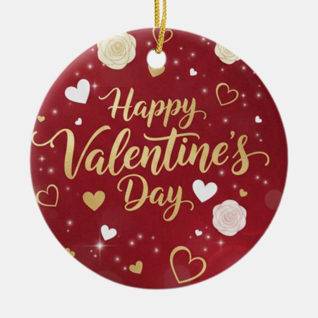 Personalized Red & Gold Romance Valentine's Ceramic Ornament (Front)