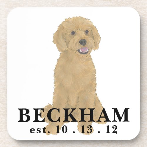 Personalized Red Golden Apricot Doodle Beverage Coaster
