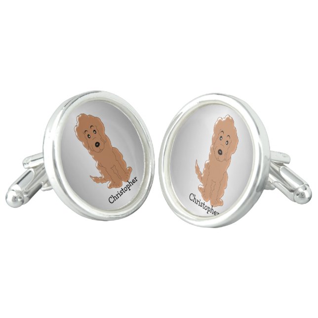 Personalized Red Goldendoodle Dog Design Cufflinks (Angled)
