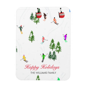 Personalized Red Gondola Ski Holidays Illustration Magnet