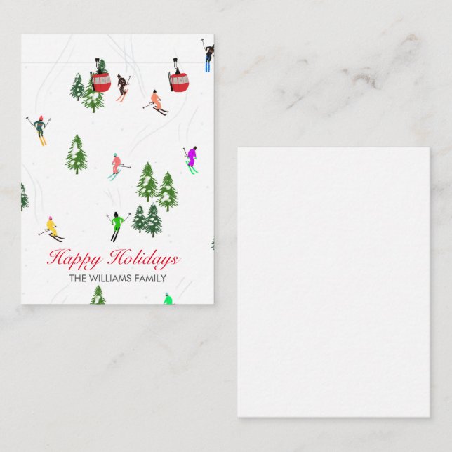Personalized Red Gondola Ski Holidays Illustration Note Card (Front/Back)