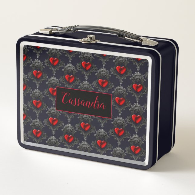 Personalized Red Goth Heart Metal Lunch Box (Front)