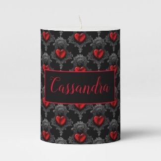 Personalized Red Goth Heart Pillar Candle