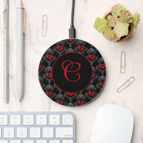 Personalized Red Goth Heart  Wireless Charger