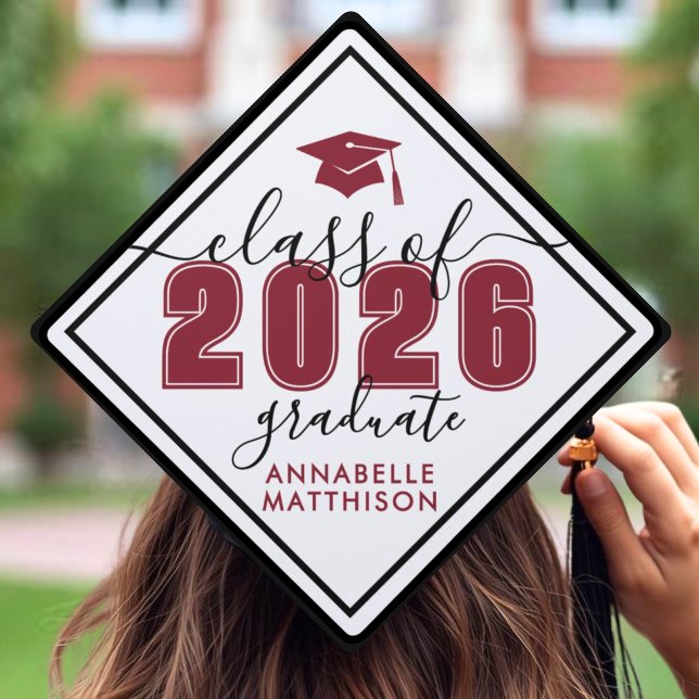 Personalized Red Graduation Cap Topper (Class Of 2025 Bold Red Elegant Graduation Cap Topper)