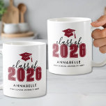 Personalized Red Graduation Coffee Mug<br><div class="desc">A sleek and modern graduation mug gift featuring a graduation cap icon at the top, with “Class of” and the year displayed just below. The graduate’s name and school appear beneath in clean, elegant fonts, creating a polished and stylish design. The design wraps around the mug with two sides, ensuring...</div>