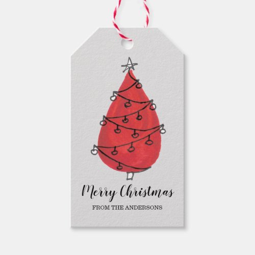 Personalized Red Gray Christmas Tree  Gift Tags