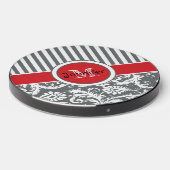 Personalized Red, Gray Striped, Abstract Floral Wireless Charger (Front 2)