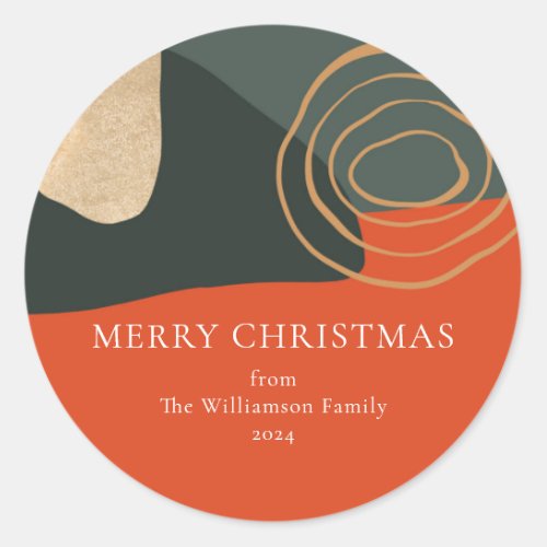 Personalized Red Green Abstract Unique Christmas Classic Round Sticker