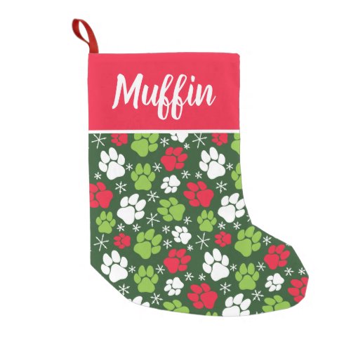 Personalized Red Green and White Dog Small Christmas Stocking