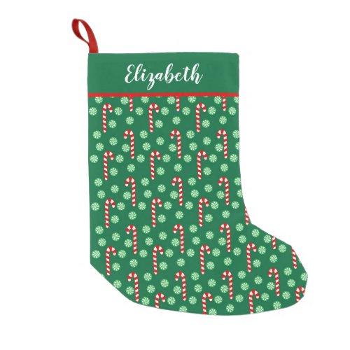 Personalized Red Green Candy Cane Peppermint Small Christmas Stocking