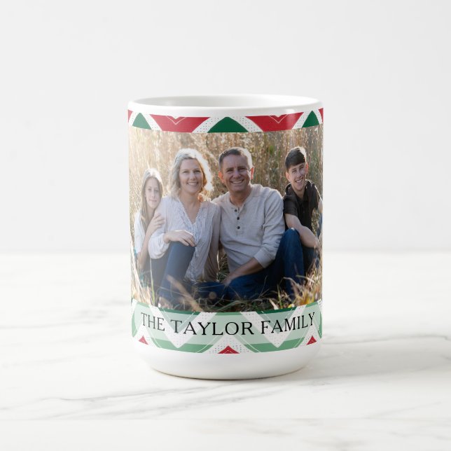 Personalized Red Green Chevron Photo Family Coffee Mug (Center)