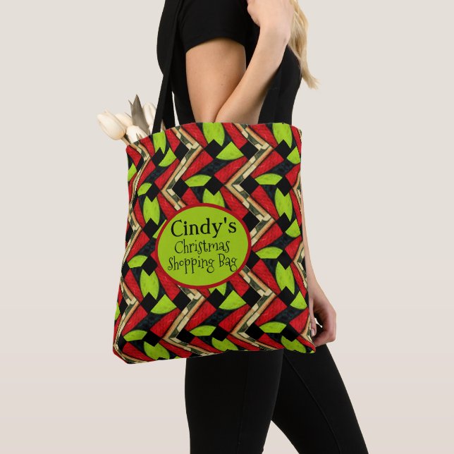 Personalized Red & Green Christmas  Tote Bag (Close Up)