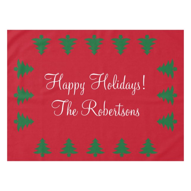 Personalized red green Christmas tree tablecloth (Front (Horizontal))