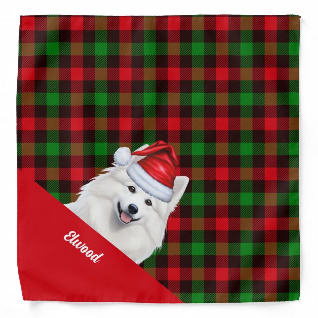 Personalized Red Green Eskimo Dog Christmas Bandana (Front)