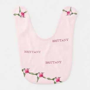 Personalized Red & Green Florals Baby Bib