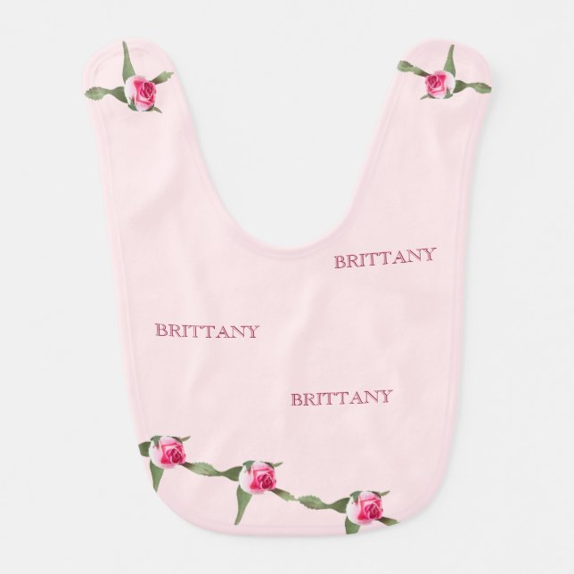 Personalized Red & Green Florals Baby Bib (Front)
