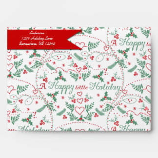 Personalized Red Green Holly Happy little Holiday Envelope
