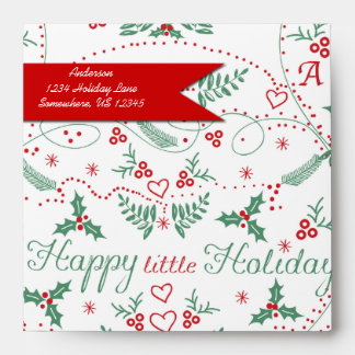 Personalized Red Green Holly Happy little Holiday Envelope