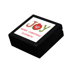 Personalized Red Green Joy Christmas Holiday Gift Box
